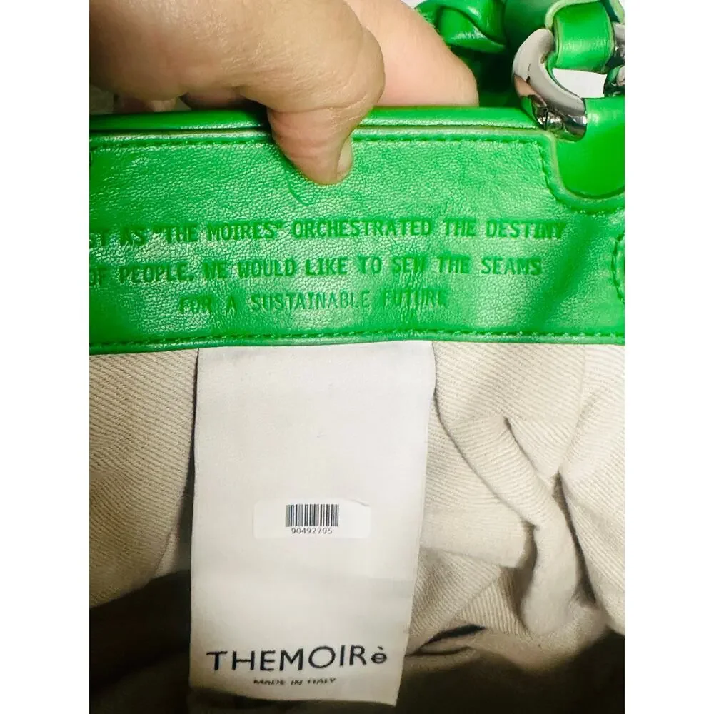 THEMOIRé Green Leather Magnetic Closure Puffy Trim Tia Plissa Bag Purse